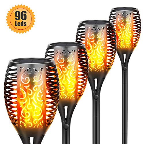 Eicaus Solar Torch Light Outdoor, 96 Led Tiki Torches with Flickering Flame, Waterproof Landscape Garden Pathway Decoration Lighting with Auto On/Off Dusk to Dawn