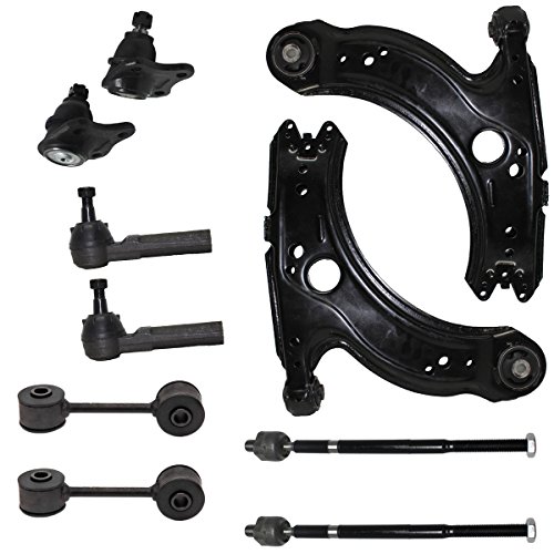 Front Lower Control Arm Pair w/Ball Joints, Inner Outer Tie Rods & Sway Bar Links - For 99-05 VW Jetta - [99-06 Golf] - 98-10 VW Beetle - CHECK Bullet Point Notes on Listing