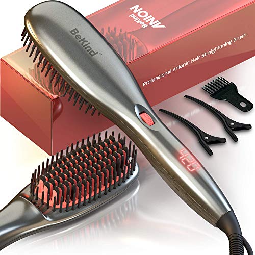 30-IN-1 BeKind Anion Hair Straightener Brush, Built in Upgraded Anion Feature, 15s Fast Heat-up, Multiple Temperature Settings (from 265℉ to 450℉) with Anti-Scald Design, Gifts for Girls Women