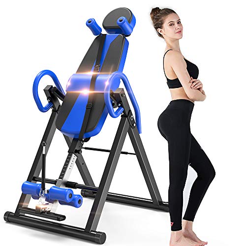 Bigzzia Gravity Heavy Duty Inversion Table with Headrest & Adjustable Protective Belt Back Stretcher Machine for Pain Relief Therapy (Blue)