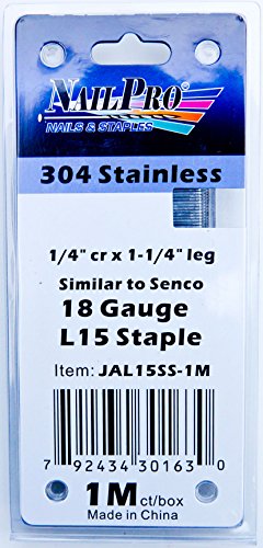 NailPRO L15SS 1-1/4' Leg x 1/4' Stainless Steel Narrow Crown Staples, 1000 Count