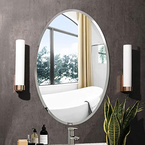 KOHROS Oval Beveled Polished Frameless Wall Mirror for Bathroom, Vanity, Bedroom (20' W x 28' H Oval)