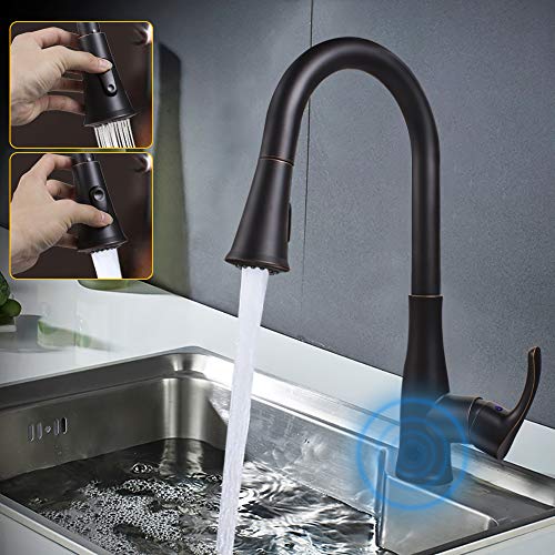 Touchless Kitchen Sink Faucets Motion Wave Sensor Single Handle Faucet with Dual Mode Pull Down Sprayer One Hole and Three Hole Deck Mount Stainless Steel Oil Rubbed Bronze…