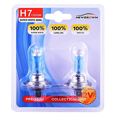 H7 Halogen Headlight Bulb with Super White Light Long Life 1200 Hours PX26D 12V/55W 4800K, 2 Pack,Long Life