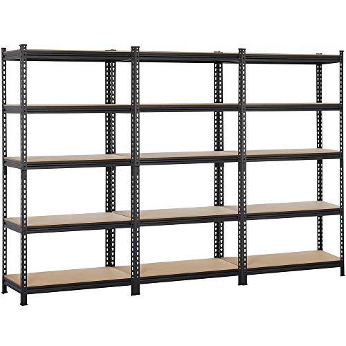 Topeakmart 3 Pack Heavy Duty 5 Tier Commercial Industrial Racking Garage Shelving Unit Adjustable Display Stand,73.2in Height