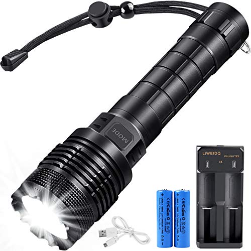 LED Tactical Flashlight, MOSFiATA USB Rechargeable LED Flashlights High Lumens 5 Lighting Modes Waterproof Torch Light, Portable Handheld Lights for Camping,Outdoor,Emergency(18650 Batteries Included)