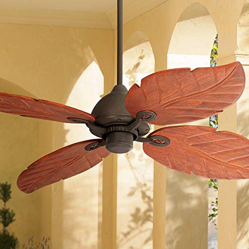 60' Oak Creek Tropical Outdoor Ceiling Fan Oil Rubbed Bronze Walnut Wood Leaves Damp Rated for Patio Porch - Casa Vieja