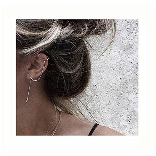 SLUYNZ 925 Sterling Silver Cuff Chain Earrings Wrap Tassel Earrings for Women Crawler Earrings (silver)