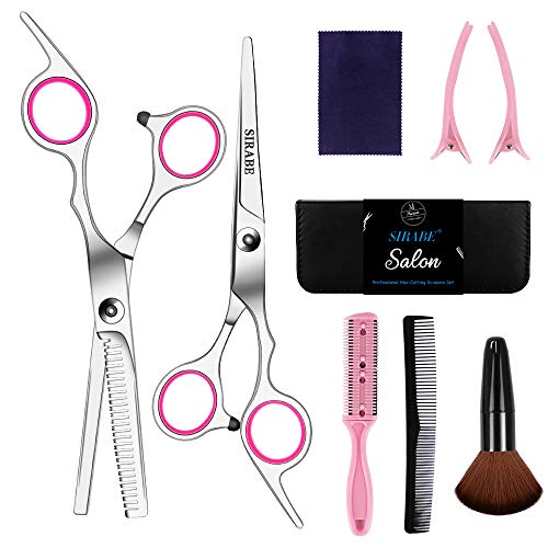 Sirabe 9 Pcs Hair Cutting Scissors Set Hairdressing Scissors Kit,Thinning Scissor,Neck Duster,Hair Comb,Leather Scissors Case,Professional Barber Salon Home Shear Kit For Men Women Pet