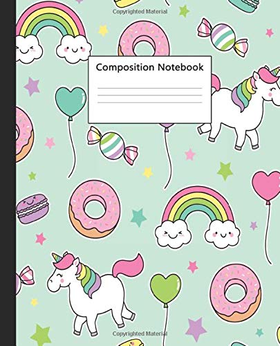 Composition Notebook: Wide Ruled Paper Notebook Journal | Nifty Wide Blank Lined Workbook for Teens Kids Students Girls for Home School College for ... | Cute Turquoise Unicorn & Donut Pattern