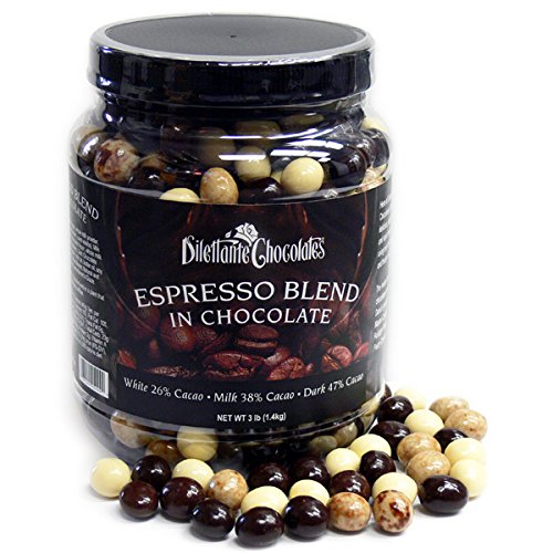Chocolate Covered Espresso Bean Blend Jar | Made with All-Natural Ingredients | 3-Pound Bulk Jar | Features White, Milk, and Dark Chocolate | By Dilettante Chocolates