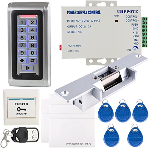 UHPPOTE Full Complete Stand-Alone Door Access Control System Kit with Electric Strike Lock Power Supply Remote Control