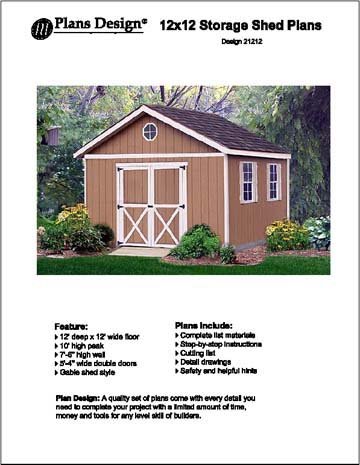 12' x 12' Gable Storage Shed Project Plans -Design #21212