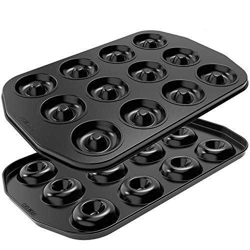 CHEFMADE Mini Donut Baking Pan, Non-Stick 12-Cavity Doughnut Pan,High-grade Carbon Steel Cake Baking Pan, BPA Free Mini Bagel Pan, Dishwasher, Oven, Microwave, Freezer Safe