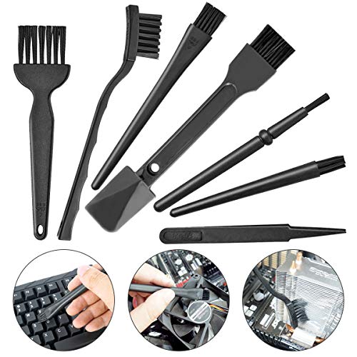 Small Portable Plastic Handle Nylon Anti Static Brushes Computer Keyboard Cleaning Brush Kit (Black, Set of 7)