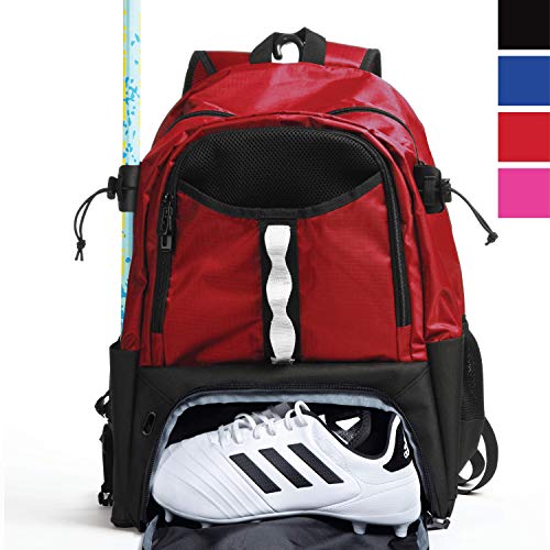 Athletico Youth Lacrosse Bag - Extra Large Lacrosse Backpack - Holds All Lacrosse or Field Hockey Equipment - Two Stick Holders and Separate Cleats Compartment (Red)