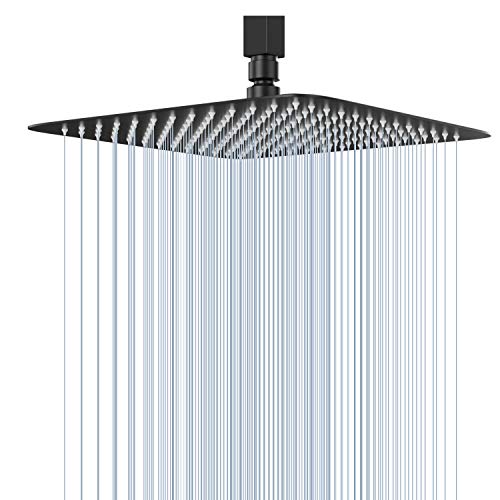 GGStudy High Pressure Square Shower Head 12 Inches Large Stainless Steel Shower Heads,Ultra Thin Rainfall Bath Shower 1/2 Connection Oil Rubbed Bronze Black Shower Head