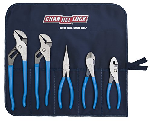 Channellock TOOL ROLL-3 5 Piece Pliers Set | Fast Release Handy Vinyl Pouch Features Long Nose, Diagonal Cutter, Slip Joint, and Tongue and Groove (2) Pliers | Forged from High Carbon Steel | Made in the USA
