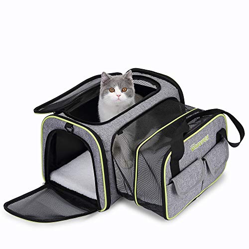 DADYPET Airline Approved Pet Carrier, Soft-Sided Expandable Collapsible Portable Travel Carrier with Wool Rugs for Puppy Dogs Cats