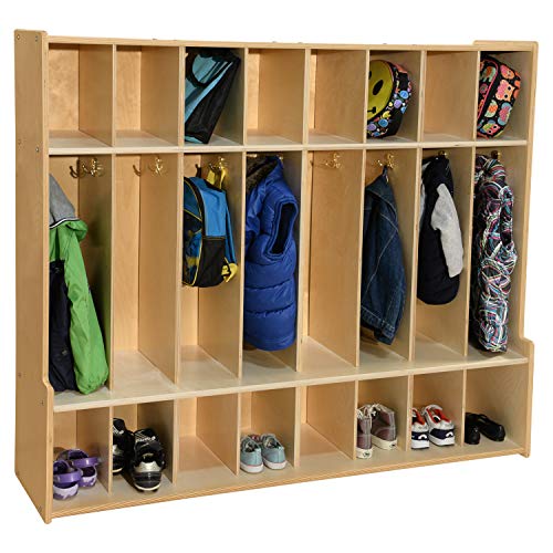 Contender 8-Section Coat Locker with Bench & Cubby Storage, Wooden Backpack Cubby Storage Organizer with Hooks for Daycare, Classroom, Home [Greenguard Gold Certified]