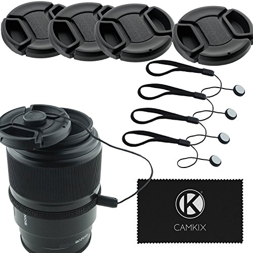58mm Lens Cap Bundle - 4 Snap-on Lens Caps for DSLR Cameras - 4 Lens Cap Keepers - Microfiber Cleaning Cloth Included - Compatible Nikon, Canon, Sony Cameras (58mm)