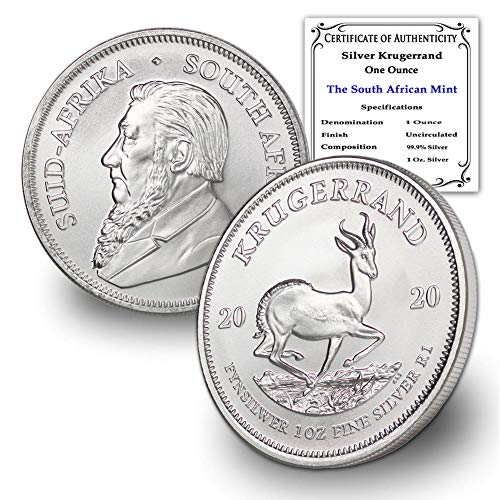 2020 ZA South Africa 1 oz Silver Krugerrand Coin Brilliant Uncirculated w/Certificate of Authenticity by CoinFolio 1oz BU