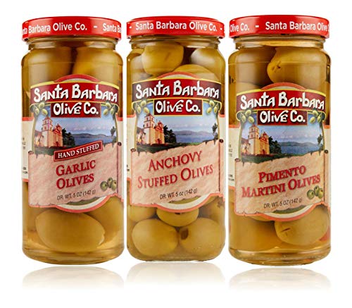 Santa Barbara Olive Co | Premium Individually Hand Stuffed Olives | VARIETY PACK COMBO | 3 Pack (5 oz jars) (Martini Pimento, Anchovy and Garlic)