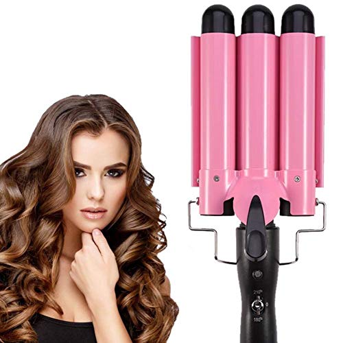 MODVICA 3 Barrel Curling Iron Wand 26mm Hair Waver Temperature Adjustable Ceramic Hair Curling Iron (Soft red)