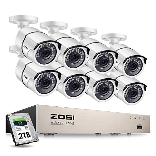 ZOSI 8CH 1080P PoE Home Security Camera System Outdoor with 2TB Hard Drvie,H.265+ 8-Channel 5MP NVR Recorder,8pcs 2MP 1080P Outdoor Indoor PoE IP Cameras with 120ft Night Vision,Power Over Ethernet