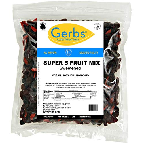 GERBS Super 5 Dried Fruit Mix, 32oz, Unsulfured, Preservative Free, Top 14 Food Allergy Free