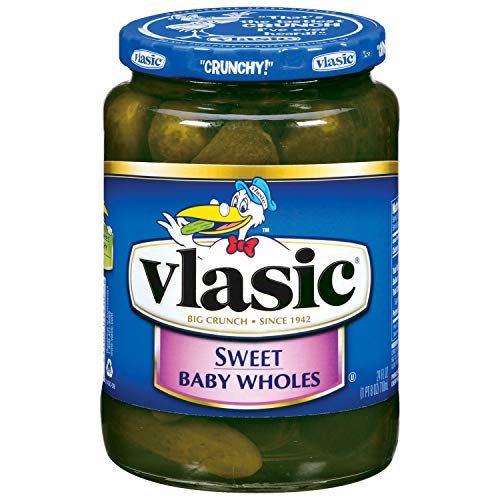 Vlasic Baby Sweet Wholes Pickles, 24 OZ Jar (Pack of 4, Total of 96 Oz)