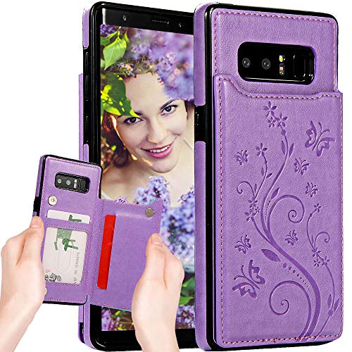 Galaxy Note 8 Wallet Case for Women,Note 8 Case with Card Holder,Auker Vintage Butterfly Embossed Folio Flip Leather Secure Fit Magnetic Folding Stand Back Wallet Purse Case w/Money Pocket