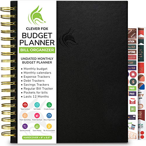 Clever Fox Budget Planner & Monthly Bill Organizer with Pockets. Expense Tracker Notebook, Budgeting Journal and Financial Planner Budget Book to Control Your Money. Large Size (8' x 9.5') - Black