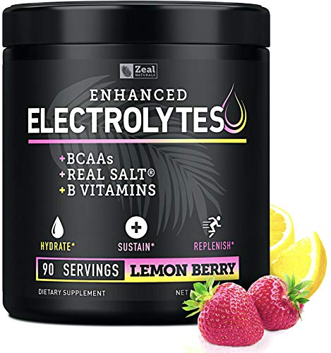 Electrolyte Powder w Real Salt +BCAAs +B-Vitamins (90 Servings | Lemon Berry) Sugar Free Electrolyte Supplement w Potassium Zinc & Magnesium for Complete Hydration & Recovery - Keto Electrolytes