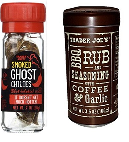 Gourmet Bundle -- 2 Trader Joe's Items: Smoked Ghost Chilies and BBQ Rub and Seasoning with Coffee & Garlic
