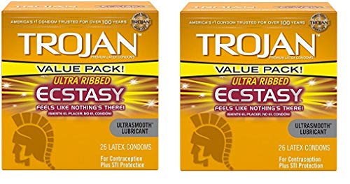 Trojan Ultra Ribbed Ecstasy Lubricated Condoms - 26 Count (Packaging May Vary)