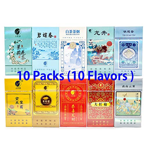 Healthy Chinese Herbal Tea Cigarettes, Tobacco & Nicotine Free Green Tea Black Tea Jasmine Tea Cigarettes, Smokeless,Non Tobacco,Tobacco Substitutes (10 Pack,10 Flavors)