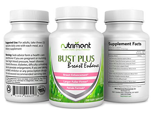 Bust Plus Breast Enhancement Pills - Increase Breast Size Naturally Without Surgery - Bust Enhancer for Women - Add up to Two Cup Sizes - Promotes Breast Size, Shape, Feel and Health- 90 Capsules