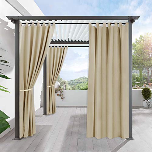 RYB HOME Pergola Outdoor Drapes - Blackout Patio Outdoor Curtains Waterproof Outside Décor with Tab Top Privacy Protect for Pavilion/Porch/Yard/Cabin, 1 Panel, 52 x 84, Cream Beige