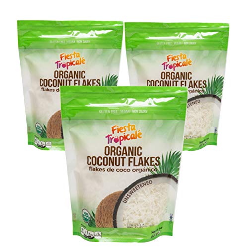Shredded Coconut Flakes Organic Unsweetened 8 Ounce Bag (Pack of 3) Desiccated Gluten-Free Sugar-Free, Great for Vegan Paleo Keto Recipes, Smoothies Oatmeal Fruits by Fiesta Tropicale
