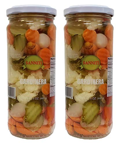 Sanniti Imported Mild Giardiniera in Vinegar and Salt Brine, 15.5 oz (Pack of 2)