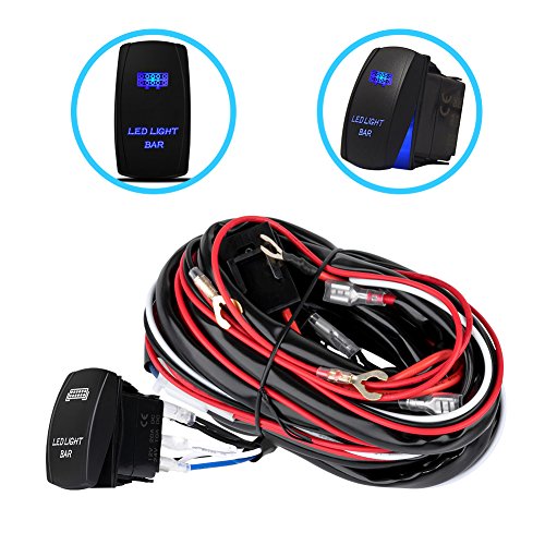 Liteway One-To-Two Universal LED Light Bar Wiring Harness Kits 24V/40A Relay ON-OFF Blue Laser Rocker Switch Weatherproof(2 Lead 12ft)