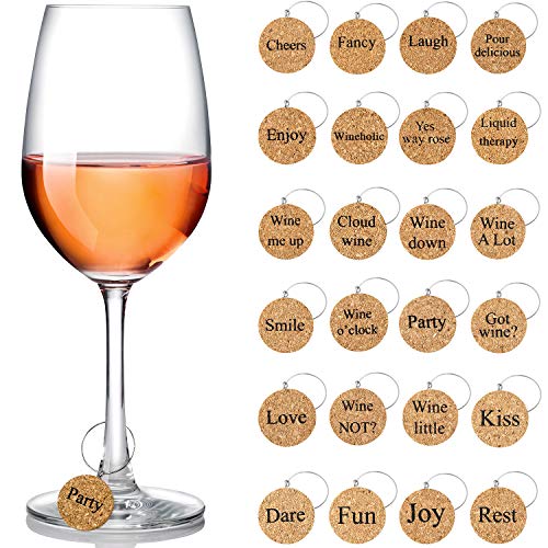 Wine Glass Charms Markers Drink Markers for Wine Glass Champagne Flutes Cocktails, Martinis (Wooden, 24 Pieces)