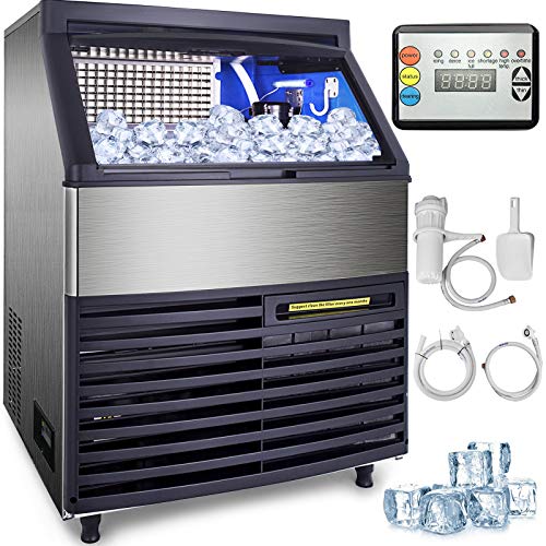 VEVOR 110V Commercial Ice Machine 320LBS/24H with 99LBS Bin, Clear Cube LED Panel, Stainless Steel, Air Cooling, ETL Approved, Professional Refrigeration Equipment, Include Scoop and Connection Hose