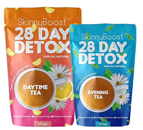 Skinny Boost 28 Day Detox Kit- Best Weight Loss Slimming Detox Tea 1 Daytime Tea (28 Bags) 1 Evening Tea (14 Bags) Detox, Cleanse, Speed up Metabolism, Lose Weight Naturally with The 2 Step System!