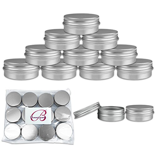 Beauticom (Quantity:12 Pieces) 30G/1 Oz Silver Small Round Aluminum Metal Tin Storage Jar Containers with Screw Top Lids for Storing Mineralized Powder Make Up Samples, Lip Balm, Creams, Lotion