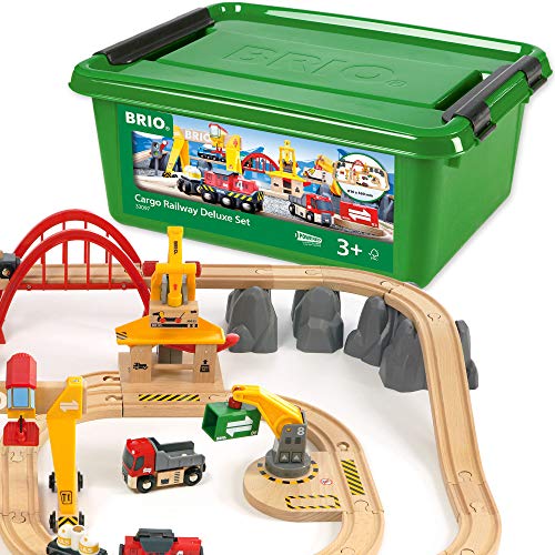 BRIO 33097 Cargo Railway Deluxe Set | 54 Piece Train Toy with Accessories and Wooden Tracks for Kids Age 3 and Up,Multi