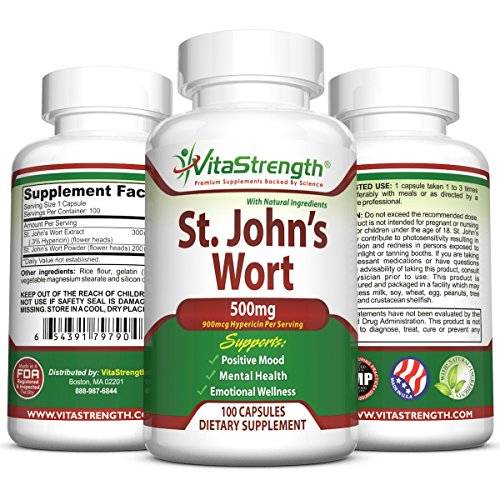 St. John's Wort - 500mg x 100 Capsules - Saint Johns Wort Extract for Mood Support - Promotes Mental Health & Positive Emotional Wellness