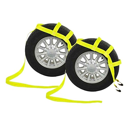 US Cargo Control Tow Dolly Basket Strap - Yellow Car Dolly Strap with Flat Hook End Fittings - Great for Tow Dolly Car Hauling - Fits Most 14-17 Inch Wheels - 3,333 Pound Working Load Limit - 2 Pack