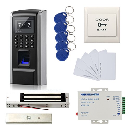 Full Kits Biometric Fingerprint RFID Password Access Control Systems + 600lbs Force Electric EM Magnetic Lock +110V Power Supply+10 Cards and Key Fobs